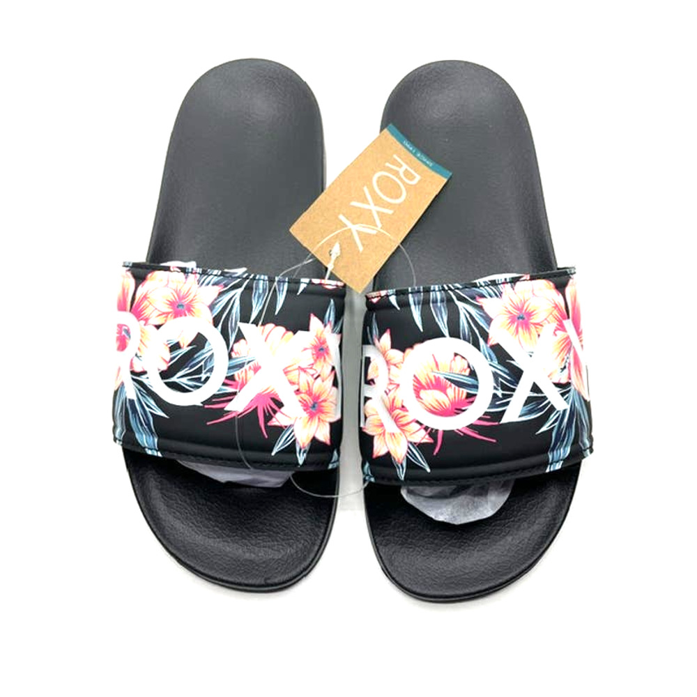 Roxy Women's Slippy Slide Sport Sandal, Black/Hibiscus, 7 US